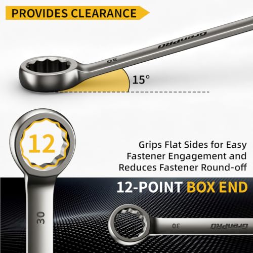 Image of GRENPRO 23-32MM Large Metric Wrench Set, Combination Open End Wrench Sets | Color Rings, Roll Up Pouch, CRV Steel, Nickel Rust-Proof Coating, Free Gauge for Quick Size Matching