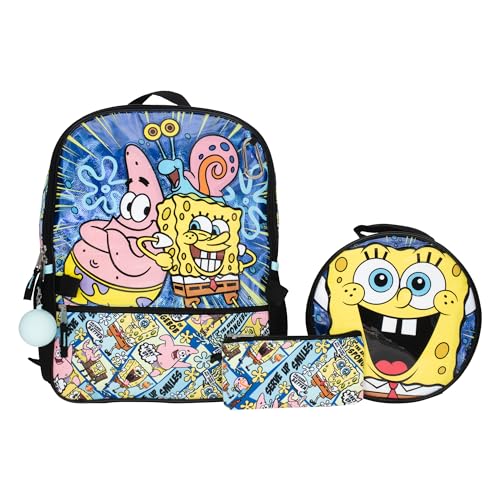 AI ACCESSORY INNOVATIONS Conjunto de mochila de 4 peças, mochila escolar de super-herói infantil de 40,6 cm com bolso frontal com zíper, Bob Esponja Sp, Large, Conjunto de mochila