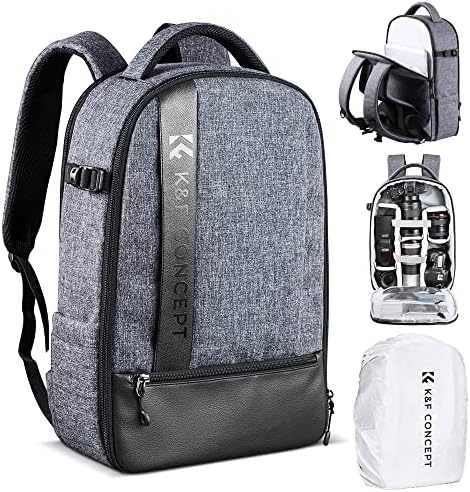 K&F CONCEPT Camera Backpack Professional DSLR Camera Bag Waterproof Photography Bag for DSLR Cameras 15 inch with Laptop/Tripod/Lenses Large Capacity Bag