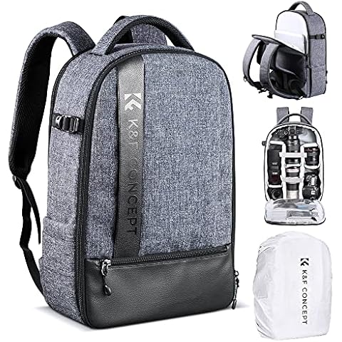 K&F Concept Camera Backpack, Professional Large Capacity Waterproof Photography Bag with Rain Cover for DSLR Cameras,15" Laptop Camera Bag Nylon Backpack Cover
