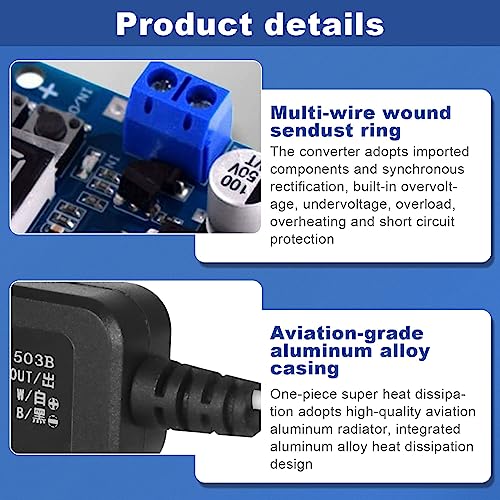 Jadeshay DC DC Wandler 12V auf 5V 2.5 A DC-DC-Abwärtsmodul, Spannungswandler 12V auf 5V Wasserdichtes Buck-Konverter-Netzteil for Autos und Fahrzeuge