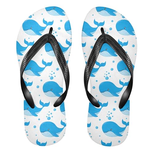 Burbuja Blue Whales Flip Flops for Women Men, Soft Thong Sandals Rubber Slippers for Pool Beach Essentials