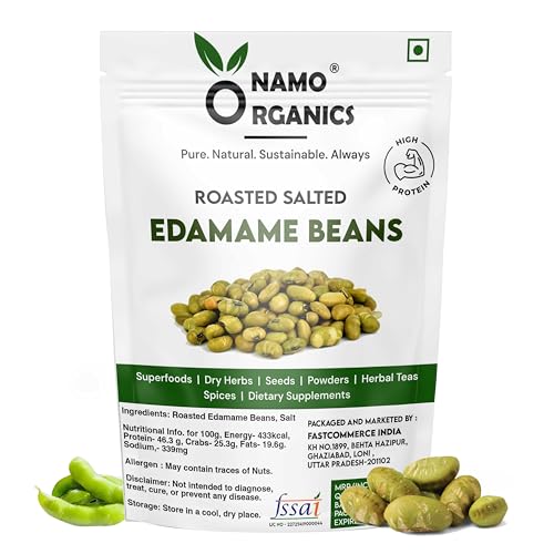 Image of Namo Organics - Roasted Salted Edamame Beans - 250g (46% Protein, 17% Fiber, Lightly Salted Young Green Soybeans, Highest Plant Protein Super snacks