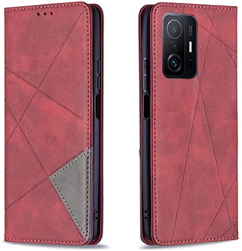 SCRENDY Coque pour Xiaomi 11T/11T Pro, Housse Etui Portefeuille Cuir Multifonction,[Emplacements Cartes],[Fonction Support],[Fermeture Magnétique] - Rouge Cover