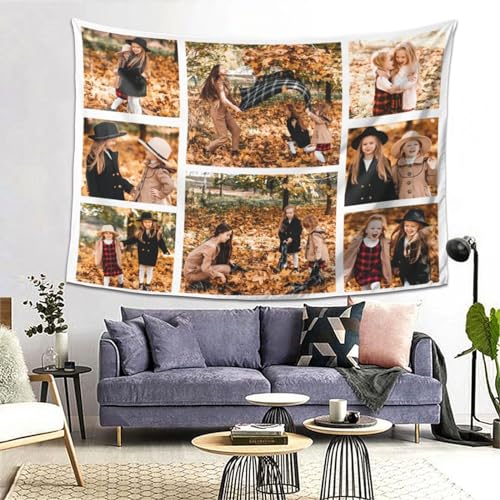 Custom Tapestry Upload Images Personalized Customized Collage Backdrop With Photo Text Custom Wall Hanging Tapestry for Home Father's Day Mother's Day Birthday Gifts (8 Photos - Horizontal)