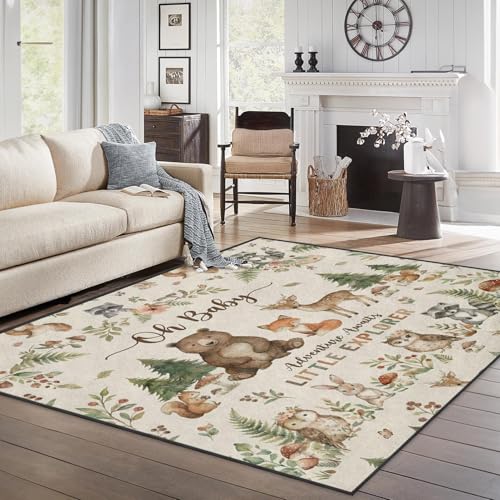 Tapete lavable 5'x7' con diseño Woodland Watercolor miniatura 1