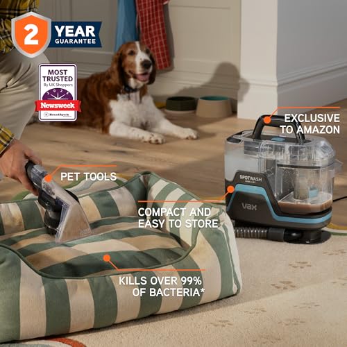 Vax SpotWash Home and Pet Spot Cleaner, Upholstery, Sofa, Stairs, Home, Car, Rug, Stain Cleaning Small Handheld Shampooer Machine, Additional Solution, SpinScrub and Tools, 4.5kg, Grey/Cyan, CDSW-MPDP - Image 2