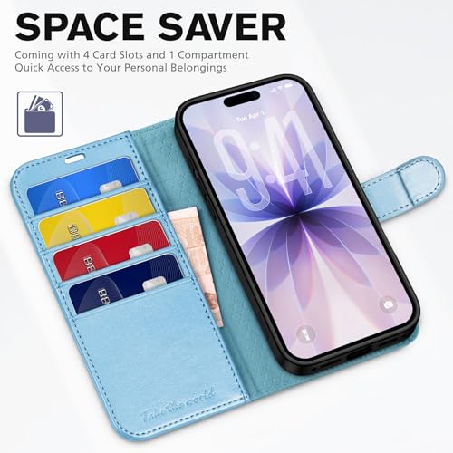 TUCCH Case Wallet for iPhone 17 (6.3-Inch) 2025, RFID Blocking 4 Card Slots, Kickstand, Magnetic Closure, PU Leather, Shockproof TPU Shell, Protective Flip Folio Cover, Pearly Light Blue by TUCCH - Image 7