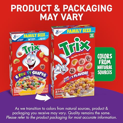 Image of Trix Fruity Breakfast Cereal, 6 Fruity Shapes, Whole Grain, Family Size, 16.1 OZ