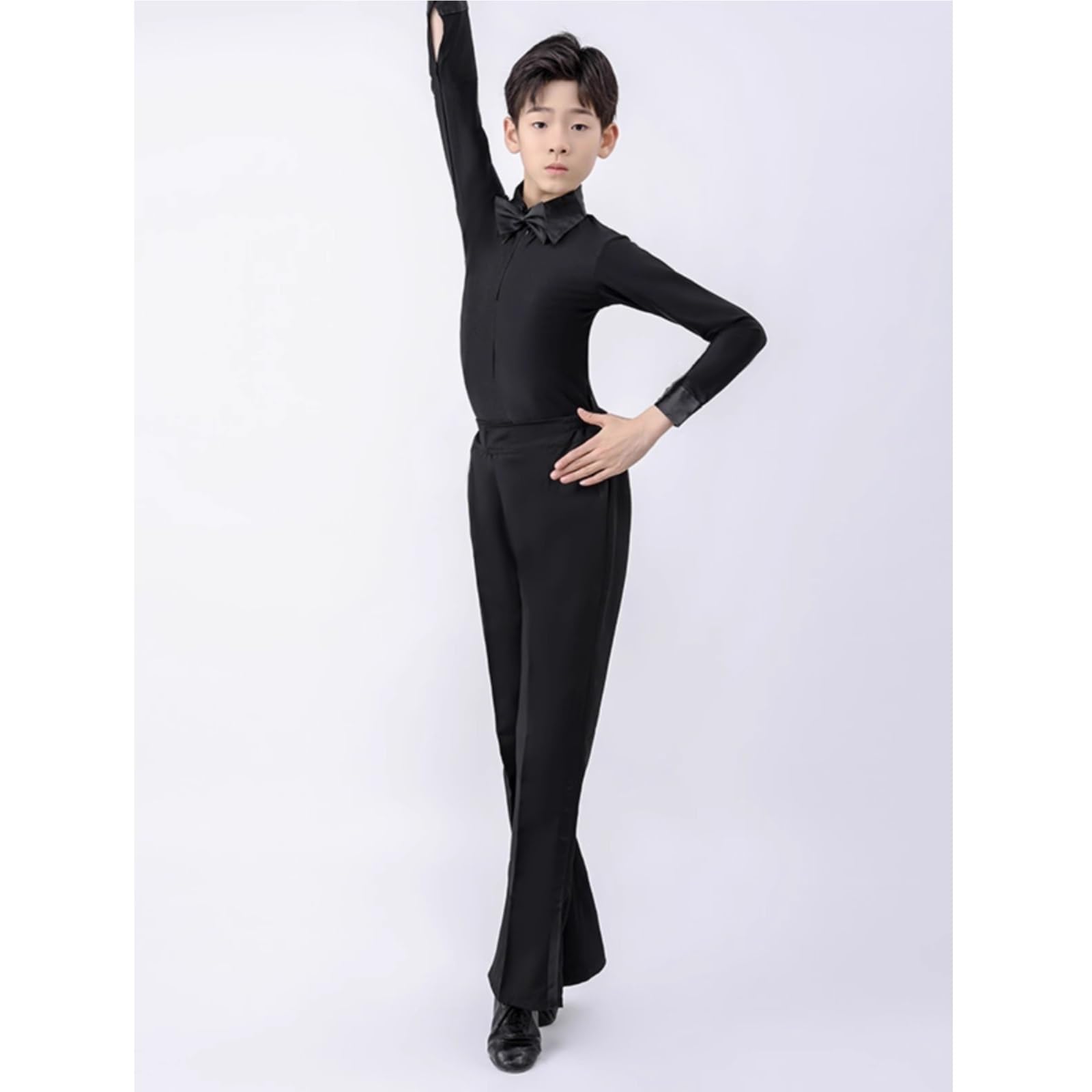 Latein Tanzhosen for Herren Khaki Farbe Junge Latein Tanzen Hose Gerade Barrel Kinder Rumba/Cha Cha/Samba Dancewear Racing Schnürhose(Black,150CM)