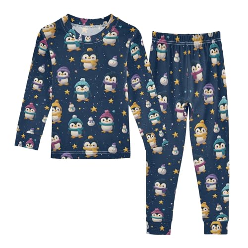 ALAZA Penguin Star Blue Pajamas Long Sleeve Sleepwear 2-Piece Pajama Set