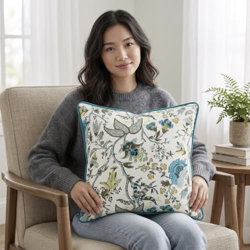 Image of Handmade Throw /Pillow Cushion Cover : 100% Cotton Fabric : High Thread Count : Set of 5