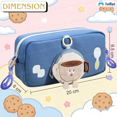 Image of FunBlast Pencil Pouch for Girls - Cartoon Pouch with Hanging Strap & Coin Pouch, Multipurpose Zipper Case, Aesthetic Pouches for Girl, Kawaii Pencil Case, Cute Pouches for Girls (Blue)