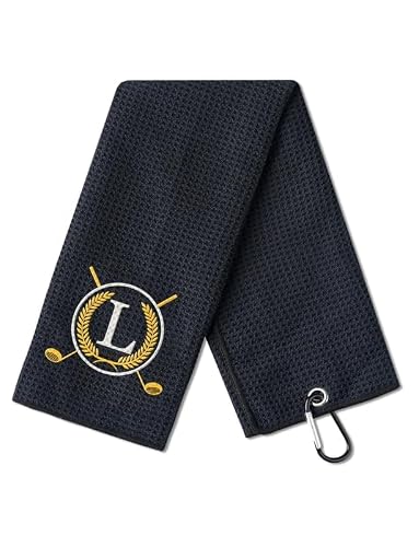 CybGene Golf Towel Gifts - Microfiber Golf Towels for Men and Women on Birthday, Christmas, 16'x 24', Black, Initial L