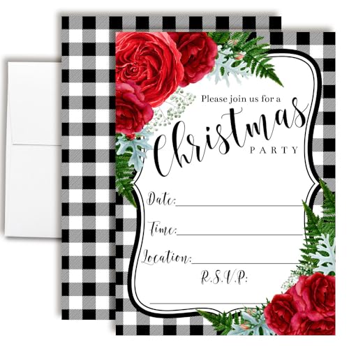 Cartes d'invitation motif floral rouge AmandaCreation sur papier cartonné mat