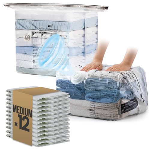 TAILI Bolsas al vacío para ropa de viaje, tamaño mediano, bolsas al vacío reutilizables para maletas y equipaje, bolsas al vacío (paquete de 12,50x30x65cm)