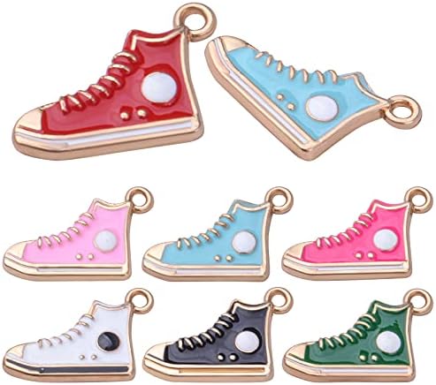 21pcs 7 Colors Alloy Shoes Charms Enamel Cute High-Top Sneaker Shoes Pendants Charms for DIY Earrings Bracelet Necklace Jewelry Making Accessories