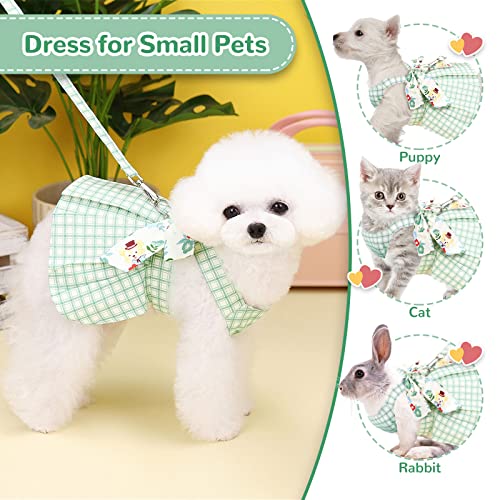 Abrrlo Cute Plaid Dog Dress Harness Leash Set For Small Medium Dog Cats Girl Green Summer Pet Clothes Bowknot Puppy Princess Dresses Holiday Party Costume Outfits Chihuahua Yorkie Clothing（Green,M） #TOP3