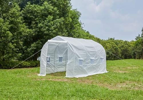 Outsunny Invernadero de Jardín 4x2x2 m Tipo Túnel con 6 Ventanas Transpirables y Puerta Enrollable con Cremallera Huerto para Cultivo Plantas Verduras Blanco