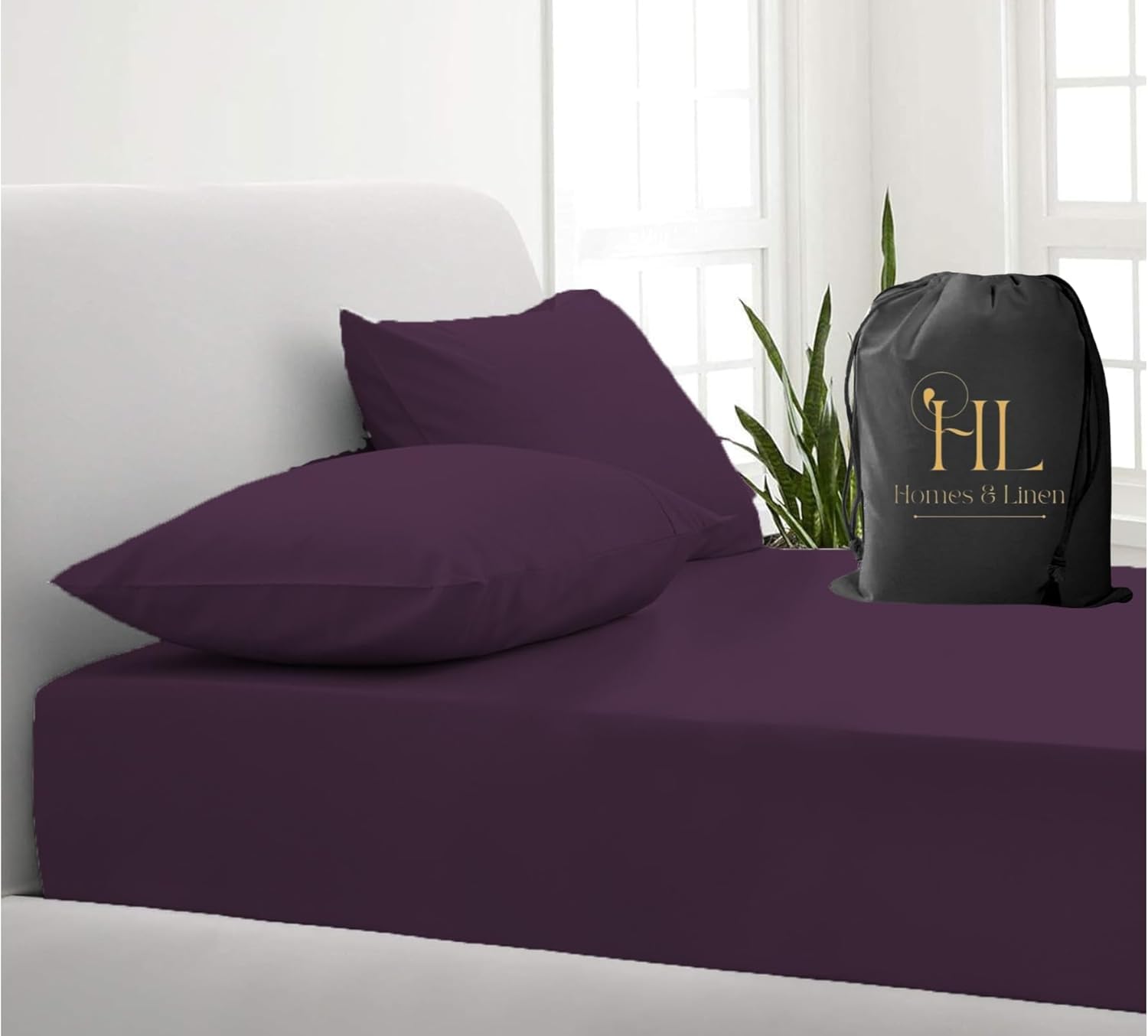 HOMES-LINEN Extra Deep 16” 40CM Fitted Sheet Percale Polycotton 180 Thread Count Soft Breathable Non-Iron Bed Sheet Deep Pocket Mattress Cover Hotel Quality Bedding (Plum, King)