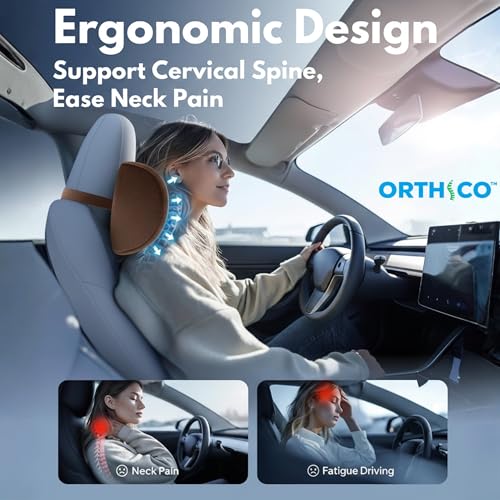 Image of ORTHICO Car Neck Rest Pillow, Pack of 2, Brown | Memory Foam, Ergonomic Design, Universal Fit, Head Support, 1 Year Warranty