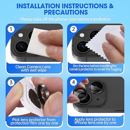 Image of Tempered Glass Camera Lens Protector Compatible For Iphone 15 /15 Plus, Individual Metal Ring 9H Hardness Scratchproof Protector, Stylish Accessories, Case Friendly (Black)