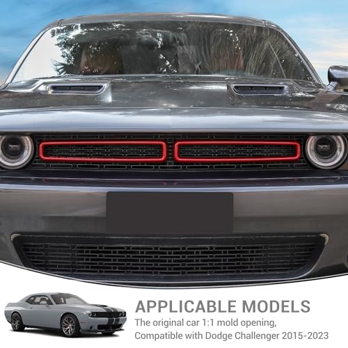 Image of for Challenger Front Grill Mesh Grille Inserts Trim Cover Red Compatible with Dodge Challenger 2015-2023 Red Exterior Accessories 2pcs