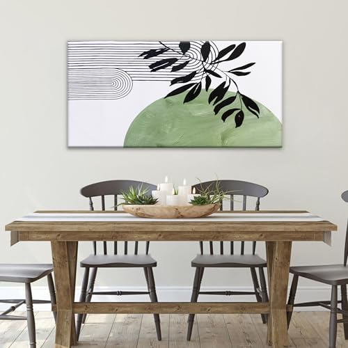 Image of TAIJXAGSG Canvas Art Wall Decor Boho Green Wall Art For Living Room Modern Century Canvas Prints Paintings Pictures Botanical Bohemain Wall Art For Hotel Home Wall Artwork 24x48 Inch
