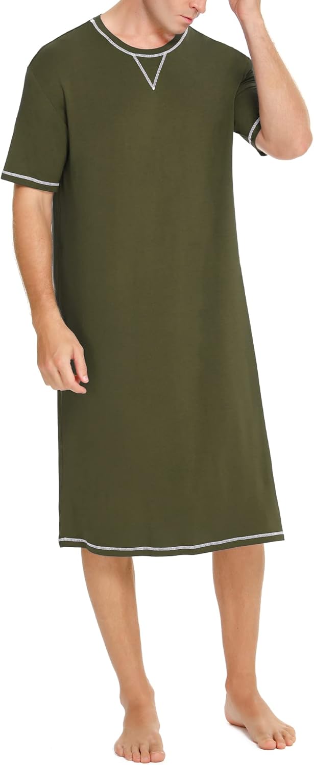 SWOMOG Men's Nightshirt Short Sleeve Nightgown Soft Loose Sleepwear Lightweight Nightwear Comfy Henley Sleep Shirt S-XXL - Image 6