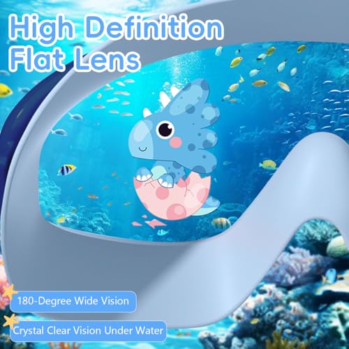 Image of PROBEROS Swimming Goggles and Cap Set for Kids, Anti Fog, Dinosaur Blue | Fog Control for Clear Views, Silicone Seal for a Comfortable Fit, Soft Silicone Cap, Large Frame, Pool Practice for Beginners