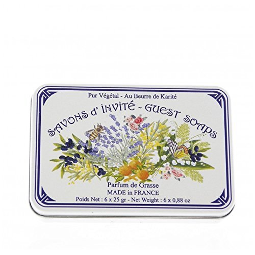 Le Blanc - Set of 6 Assorted Scented Guest Soaps in Flowers Bouquet Tin Box - Multi Coloured
