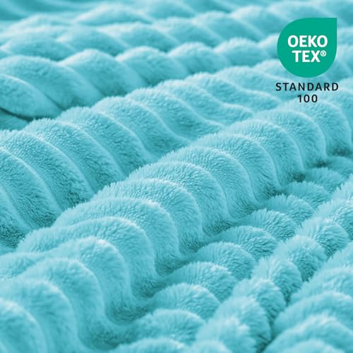 Image of BEDELITE Fleece Throw Blanket for Couch - 3D Ribbed Jacquard Soft and Warm Decorative Fuzzy Blanket - Cozy, Fluffy, Plush Lightweight Light Blue Throw Blankets for Bed, Sofa, 50x60 inches
