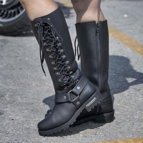 Milwaukee Leather Women's Distressed Brown Leather 14-inch Classic Harness Square Toe Motorcycle Rider Boots MBL93682