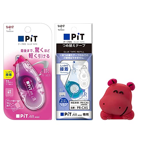 トンボ鉛筆 テープのり ピットエアーミニ つめ替えタイプ ピンク カートリッジ付 たべっ子どうぶつリングセット かばさん HCB-222PDTU