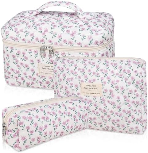 Makeup Bag Set, Quilted Makeup Bag, Large Floral Cosmetic Bag for...