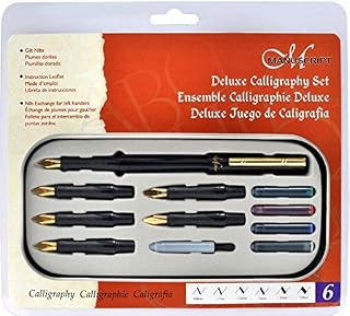 Manuscript Deluxe Six Nib Left Handed Calligraphers Fountain Pen & Ink Cartridge Set