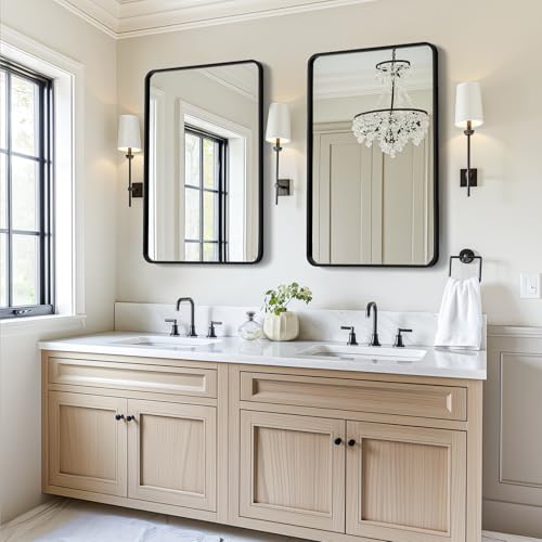 USHOWER 2-Pack Black Bathroom Mirrors for Over Sink 24 x 36 Inch, Metal Frame Rectangle Wall Mirror, Modern Farmhouse Vanity Mirror, Wall Mounted by USHOWER - Image 9