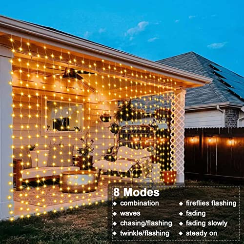 Battery Operated Curtain String Lights, 2×2M 200 LED Curtain Icicle Wall Lights with Remote 8 Modes Timer Waterproof Fairy Lights for Outdoor Indoor Wedding Backdrops Bedroom Decor (Warm White) - Image 4