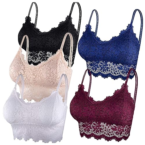 Generisch Pack de 5 sujetadores para mujer de encaje, sexy, sin vientre, push up, ropa interior fuerte, bralette clásico, sexy, elegante, cómodo, para el día a día, para dormir, postura, Negro , M