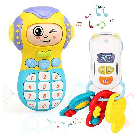TOY Life Baby Cell Phone Toy with Baby Keys Baby Musical Toy Phone Toy Keys Toys with Sound Effect Volume Control Baby Light Up Toy - Play Phones for Toddlers Kids(Phone&Car Keys)