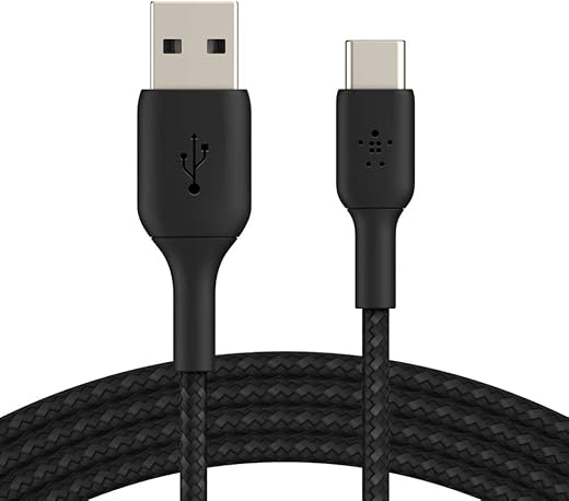 Belkin USB-C to USB-A Braided 6.6 Feet (2 Meter) Fast charging Type C Cable, for iPhone 15 Series and other USB-C Devices, Tough and Durable, 60W…