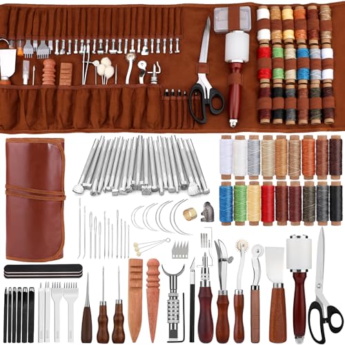 TLKKUE Leather Working Tool Leatherworking Tool Kit for Carving Punching by TLKKUE - Used condition - US$68.08