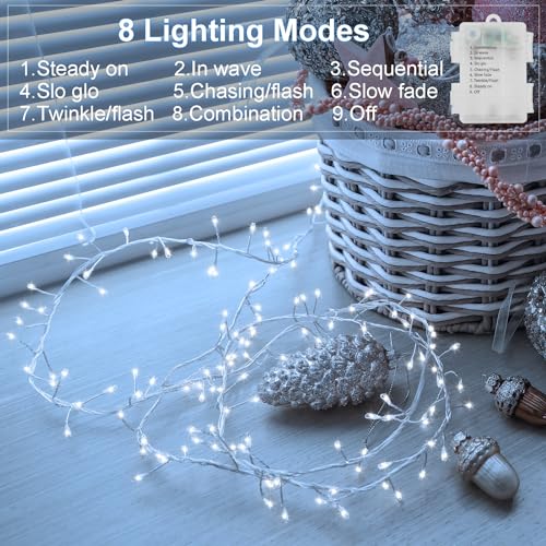 Image of 2 Pack Battery Christmas Fairy Lights Total 20Ft 400 LED String Lights | Cluster Firecracker String Lights Waterproof with Timer 8 Modes for Wreath Tree Wedding Gift Decor (Cool White)