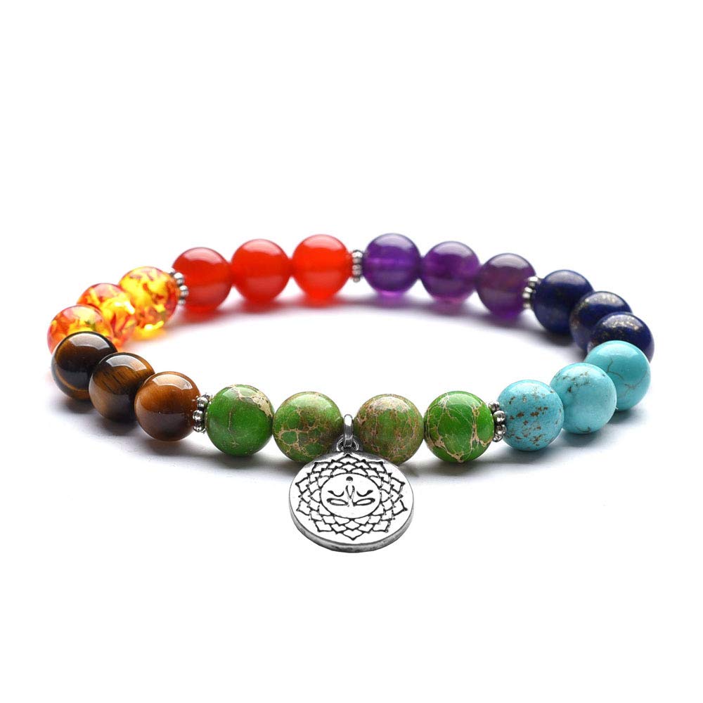 Steinarmband, Naturstein -Perlenarmband, farbenfrohe Energie Stein Yoga Sieben Chakra -Armband Naturaler Kaiser Stein Tiger Stein, personalisierte Kleidungszubehör Schmuck Schmuck