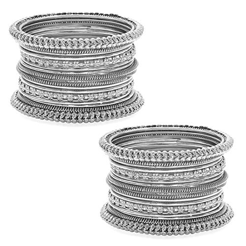 Image of Peora Traditional Antique Look Oxidized Silver Plated & Brass Bangle Gift for Women Girls 2.6 inch Set of 2