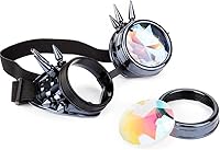 Vista 11 de Gafas caleidoscopio para raves trippy psicodélico steampunk con lentes de cristal de difracción de prisma arcoíris Negro