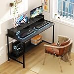 WOODYNLUX Computer Desk with Shelves, 43 Inch Gaming Writing Desk, Study PC Table Workstation with Storage for Home Office, Living Room, Bedroom, Metal Frame, Carbon Black - Image 5