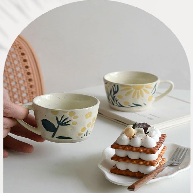 Solid Colour Striped Ceramic Cup Household Breakfast Coffee Milk Water Afternoon Tea Cups