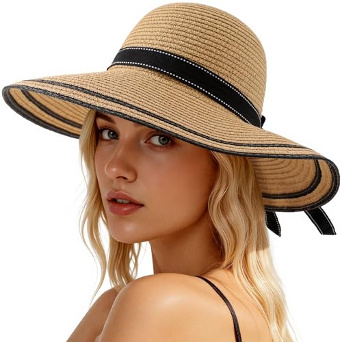 Beach Sun Hats for Women - Wide Brim Beach Hat for Women Foldable Packable...