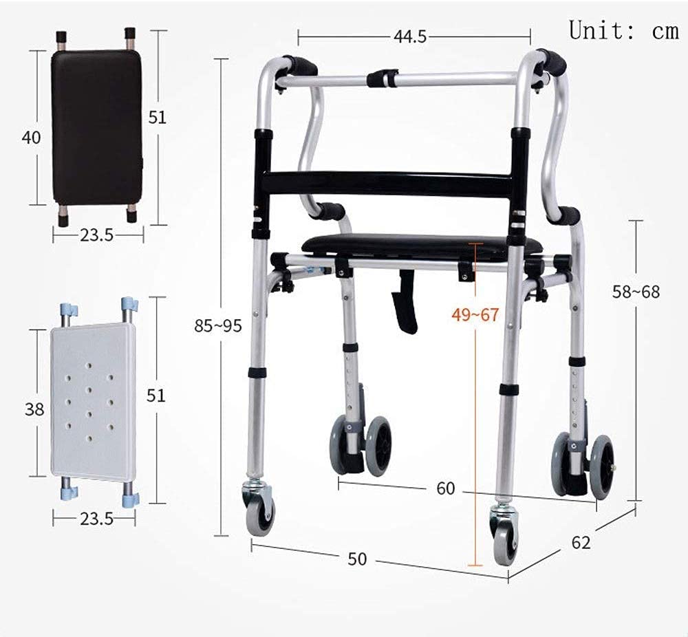 Chodziki dla seniorów Wózek inwalidzki Aluminiowy chodzik Trening rehabilitacyjny Chodzik Składany jednym przyciskiem, Przenośne przechowywanie, z płytą siedziskaWalking Frame rollator wa The New